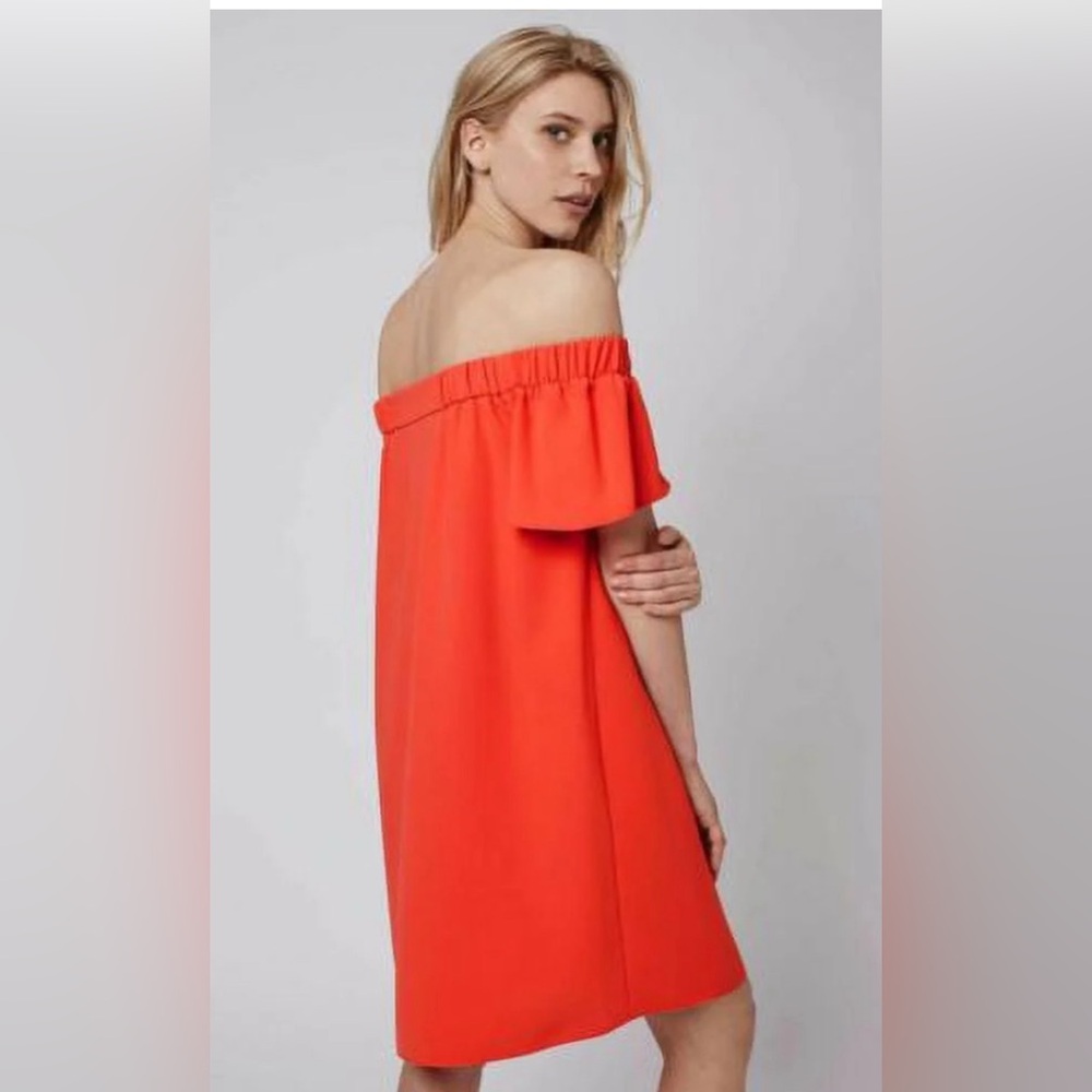 Top Shop Off-Shoulder Trapeze Dress Orange Coral Us Size 4 Small Eur 36